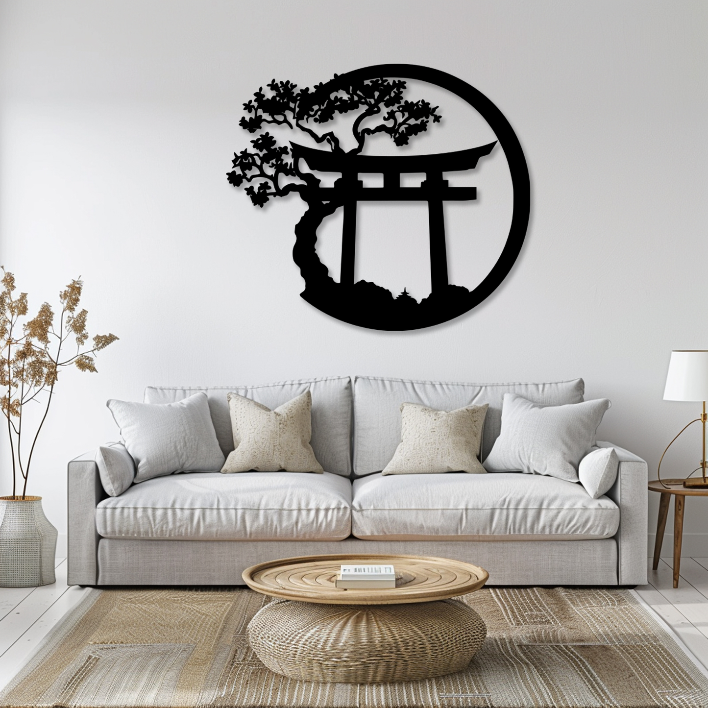 Japanese Wall Art Metal Japanese Decor Asian Art Religious Wall Decor Nature Cherry Blossom Tree Torii Gate Shinto Landscape Decoration Home Decor Aesthetics