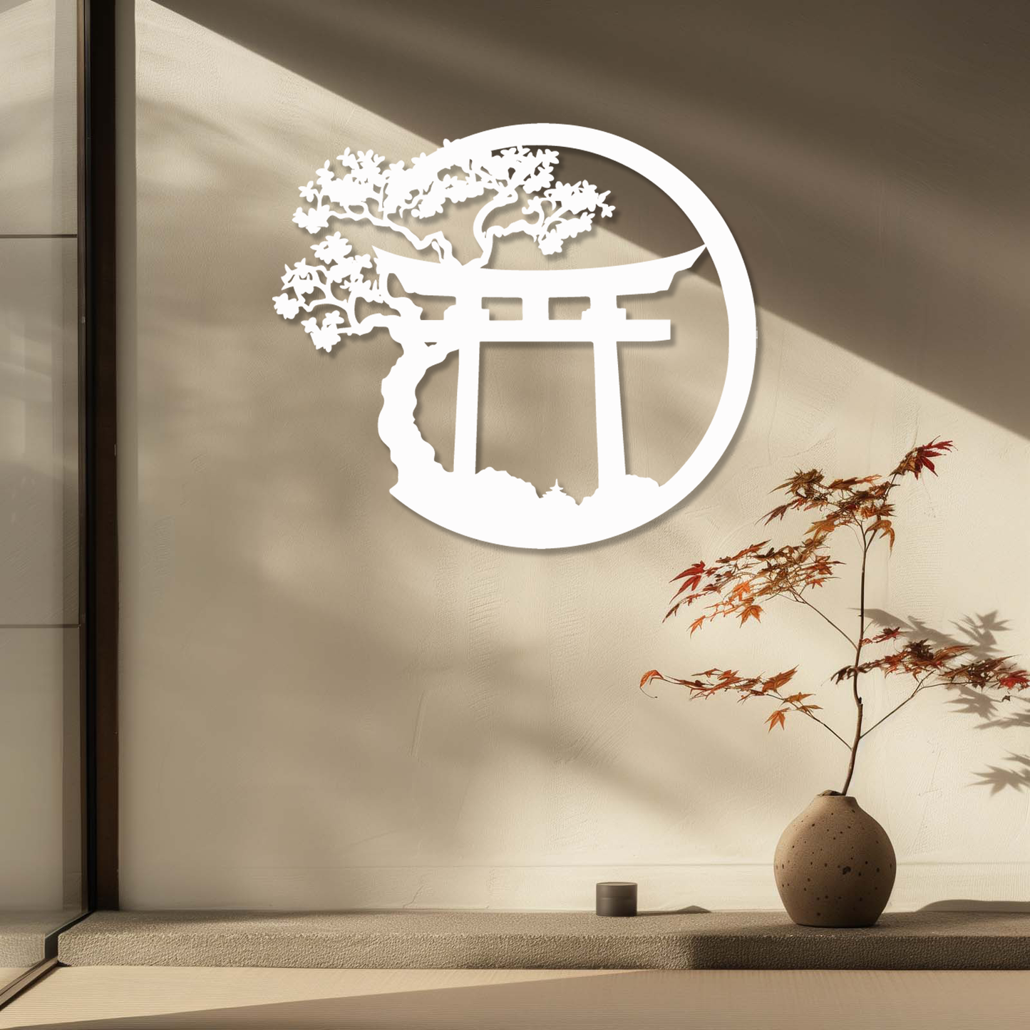Japanese Wall Art Metal Japanese Decor Asian Art Religious Wall Decor Nature Cherry Blossom Tree Torii Gate Shinto Landscape Decoration Home Decor Aesthetics
