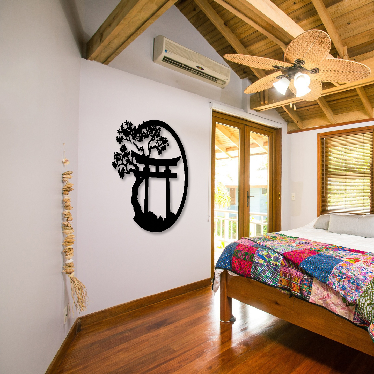 Japanese Wall Art Metal Japanese Decor Asian Art Religious Wall Decor Nature Cherry Blossom Tree Torii Gate Shinto Landscape Decoration Home Decor Aesthetics